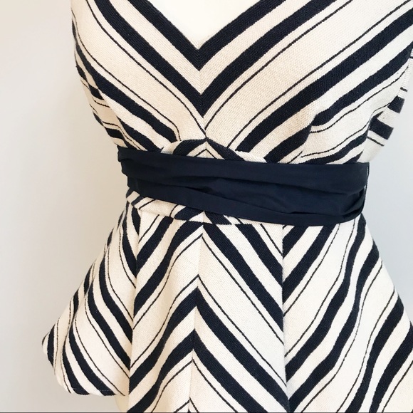 ANTHROPOLOGIE Maeve V Neck Stripe Peplum Dress Top - Picture 4 of 8
